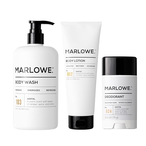 MARLOWE. Santal Body Care Set – Body Wash, Lotion & Deodorant – Energizing, Moisturizing & Nourishing with Natural Ingredients, Warm Amber & Citron Scent