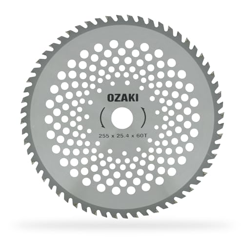 OZAKI - Lame pour Débrousailleuse - 60 Dents à Pointe Carbure - Largeur de Coupe : 255 mm - Alésage : 25,4 mm - Épaisseur 1,4 mm