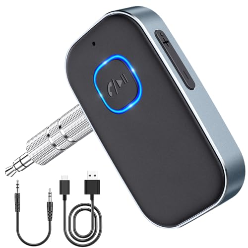 Babacom Bluetooth Receiver, Car Bluetooth Aux Adapter, Noise Cancelling 3.5mm Aux Bluetooth 5.3 Vehicle Amplifiers Receiver for Stereo, Wired Headphones, Hands-free Calls (16H Working Time/Dual Link)