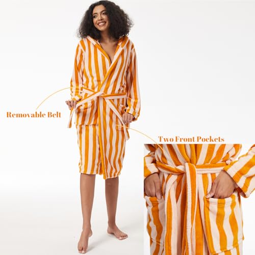Retro Terry Striped Robes For Women Cotton Kimono Towel Terry Cloth Bathrobe Knee High Length4