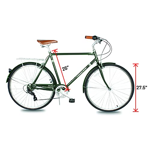 Tracer Osaka Hybrid Bikes for Men,Steel Frame,Nexus Inter 3/7 Speed,15-18 Inch,700c Wheels,Brown Seat Brown Grips, Road Bike,City Bike,Mens Bike,Multiple Colors