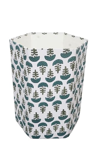 Image of Generic 3.3 Gallon Cotton Hand Block Printed Paper Waste Basket |Small Decorative Trash Can for Housewarming Gifts in Living Room, Bedroom, Bathroom | Eco-Friendly, Plastic-Free (1, GREEN WHITE)