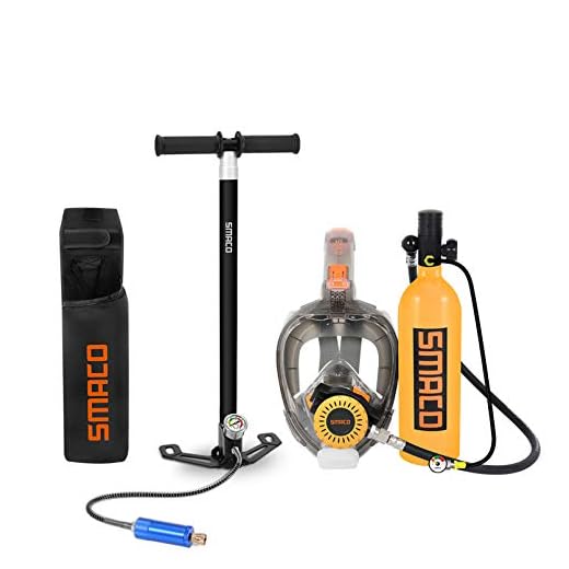 SMACO Scuba Tank & Snorkel Mask Diving Gear for Diver Mini Diving Tank Oxygen Cylinder with 15-20 Minutes Capability Diving Oxygen Underwater Breathing Device 1L Diving & Snorkeling Equipment