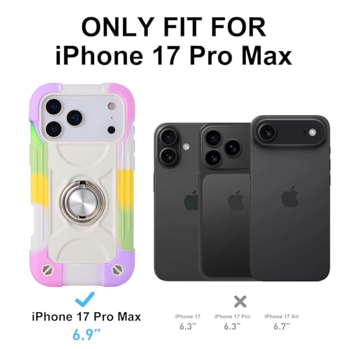 Image of MARKILL Compatible with iPhone with Built-in 360Rotating Ring Stand, Military Grade Drop Protection Full Body Rugged Heavy Duty Case Durable Cover (Rainbow White, iPhone 17 Pro Max)