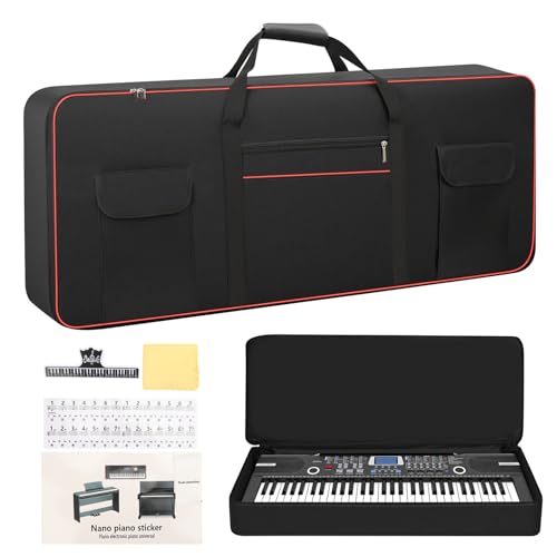 MUINS 61 Key Keyboard Case,large digital piano Keyboard carrying travel case Gig bag,thickened cotton waterproof foldable 600D Oxford cloth,Music Page Holder & Keyboard Stickers (61 Key Bag, Medium)