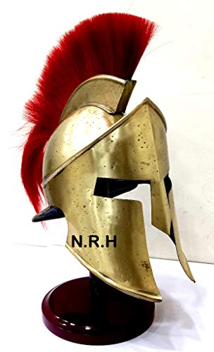 Medieval Armour King Leonidas Greek Spartan Roman Halloween Helmet | Spartan Legions Helmet W/Wooden Stand Antique Brass Polished