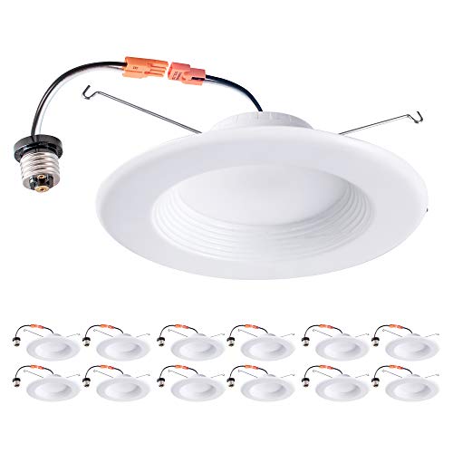 Bright LED 12 Pack 5/6" 15W LED Retrofit Recessed Downlight, Dimmable, 1100 lm, 120W Equivalent, Baffle Trim, Damp Rated, ETL Listed (4000K Soft White)