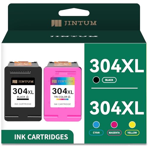 JINTUM 304 XL Druckerpatronen Schwarz und Farbe Multipack Kompatibel für HP 304xl Patronen Ersatz Für HP Envy 5030 5000 5010 5020 5032 5020, DeskJet 3750 2630 2620 2622 3720 3730 3730 (2er-Packung)