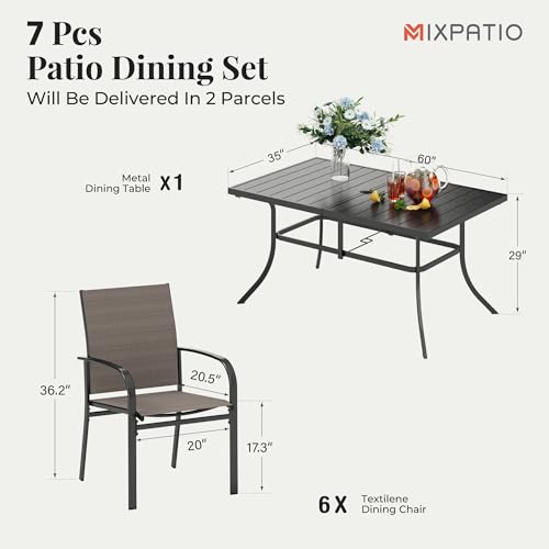 Image of MIXPATIO Outdoor Patio Dining Set 7 Piece Furniture Set with Metal Patio Dining Table with Umbrella Hole Table for Deck Garden Backyard Lawn Poolside