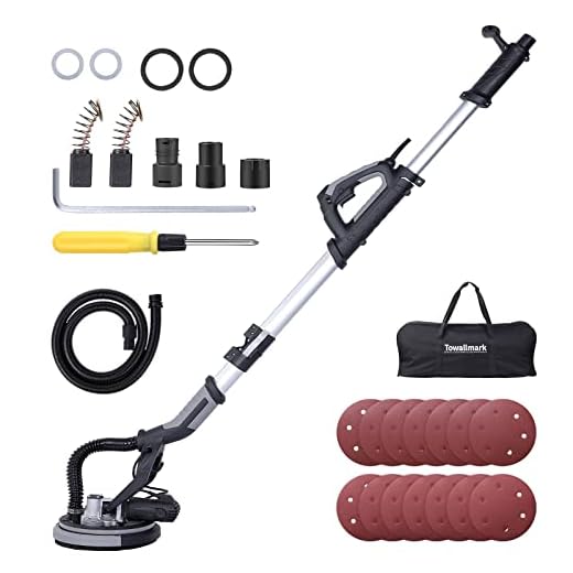 Drywall Sander, Towallmark 750W Electric Drywall Sander 7 Variable Speed 900-1800 RPM Sander with LED Light, 14 Pcs Sanding discs, Extendable Handle, Dust Hose, Storage Bag