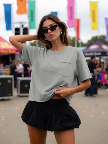 Image of ATHMILE Womens Crop Tops Workout Shirts Gym Oversized Spring Summer Basic Tees Short Sleeve Casual Loose Drop Shoulder 2026