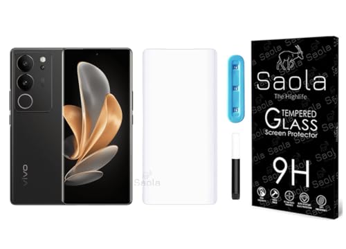 Image of Saola Curved UV Tempered Glass For Vivo v29 5G. Comes With UV Light & Glue For Finest Pasting. Edge To Edge Protection With Case Friendly Fit. (Pack Of 1)