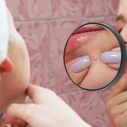 SAMTEK Magnifying Mirror with Tweezer, 20X Magnification Mirror with Suction Cup Makeup Mirror Round Magnifying Makeup Vanity Mirror Use for Makeup Application, Tweezing, Bedroom, Bathroom (Black)