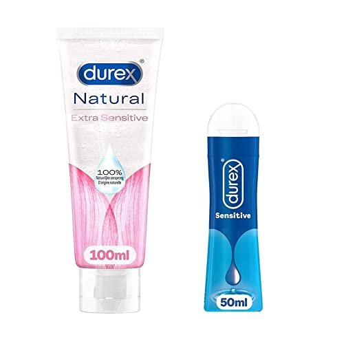 Durex - Lot de 2 Gels Lubrifiants Intimes - Lubrifiant Naturel Sensitive à l'Aloe Vera 100 ml - Gel Lubrifiant Sexuel Intime Sensitive 50 ml Cover