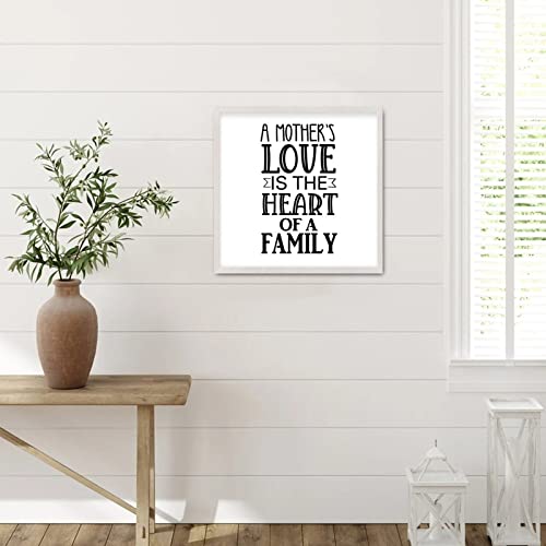 Rustic Style Wooden Wall Plaque With Family Quotes A Mother's Love Is The Heart Of A Family Hang White Frame Wooden Plaque For New Home Cafe Bar Farmhouse Porch Garden Yard Cottage Wall Decor 12X12In #TOP6