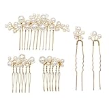 DFsucces パール 髪飾り ヘッドドレス Ｕピン ヘアピン かんざし 和装 撮影 結婚式 ウェディング パーティー 花嫁などの髪飾り用 5個セット (ゴールド)
