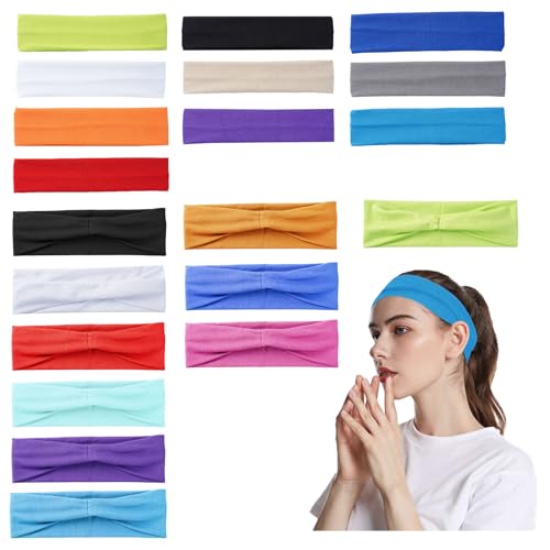 WATUNID 20 diademas para mujer deportivas, 2 estilos, bandas elásticas para el sudor, bandas elásticas de algodón, banda para la cabeza absorbente del sudor para yoga, fitness, correr, ejercicio y