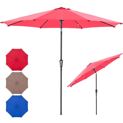 NEWBULIG 9FT Patio Umbrella, Outdoor Table Umbrellas with Push Button Tilt and Crank, 8 Sturdy Ribs, Waterproof, UV Protection and Fade Resistant, for Pool, Garden, Market, Backyard
