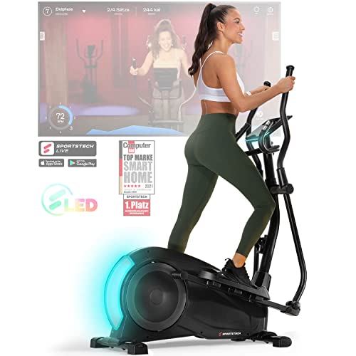 Sportstech CX700 mit innovativer LED Technologie | Deutsche Qualitätsmarke | Profigerät Crosstrainer für Zuhause| Heimtrainer 12 Programme Ellipsentrainer gelenkschonend mit Magnetbremssystem 24 kg