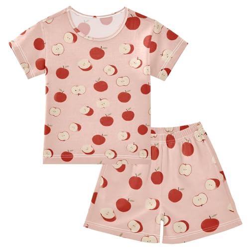 Apples Red Pattern Summer Cute Pajama Sets, Short Sets for Daily Wears and Sleep Wears
