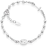  A-Men Color pulsera rosario clásico unisex de plata 925 con Virgen y Cruz, bro40b3. Longitud ajustable de 18 a 21 cm.