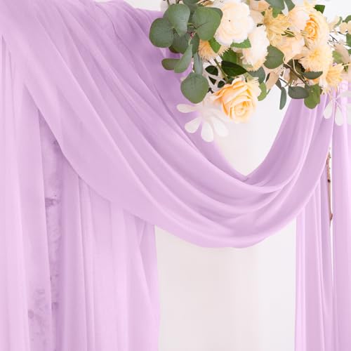 Image of Socomi Lilac Purple Wedding Arch Draping Fabric 29 inch x 20Ft 2 Panels Sheer Outdoor Curtain Drapes Extra Long for Bridal Baby Shower Ceremony Birthday Party Decor