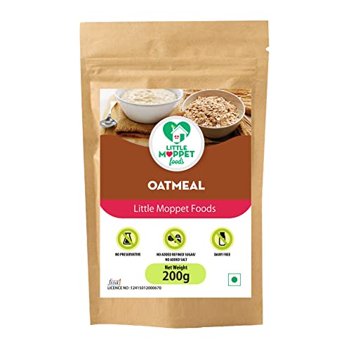 Image of Little Moppet Foods Oatmeal- 200g | Oats Porridge Mix | No Sugar, No Salt, No Milk, No Chemicals, No Preservatives | Breakfast Cereal Rich in Protein |Easily digestible for Little Ones | Made by a Doctor Mom
