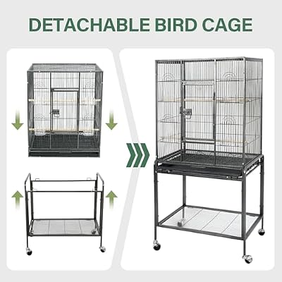 ZENY 53-Inch Bird Flight Cage, Wrought Iron Standing Large with Rolling Stand for Cockatiels Pet Parrot Parakeet Lovebird Canary Finch (Black)