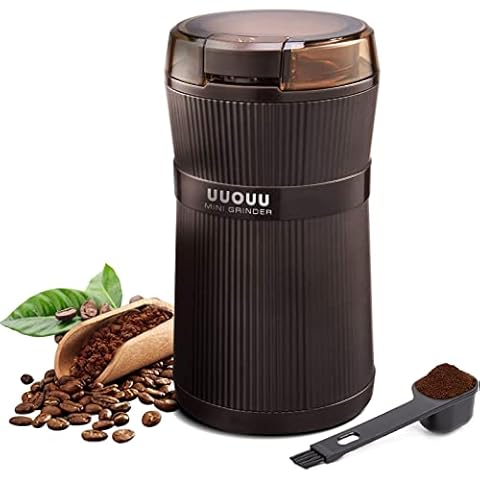 Coffee Grinder with Brush, UUOUU 200W Washable Bowl Spice Grinder with Stainless Steel Blade for Seed Bean Nut Herb Pepper & Grain, Lid Activated Safety Switch, Brown, CG-8320 Cover