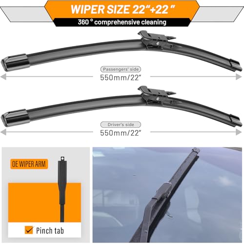 Image of OEM Windshield Wiper Blades Replacement for GMC Sierra Chevy Silverado | Fits 2007-2013 Silverado Tahoe Suburban,Sierra Yukon 2008-2013 ; 22 inch+22 inch front, OE fit, all-weather, quiet