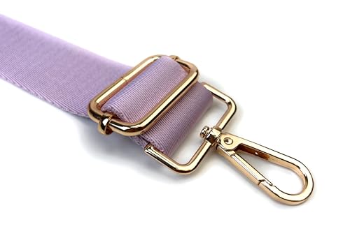Image of Lavender Purple Purse Strap with Light Gold Hardware 1-1 /2 Inch Wide Solid Color Replacement Crossbody Guitar Style Shoulder Strap for Handbags Totes