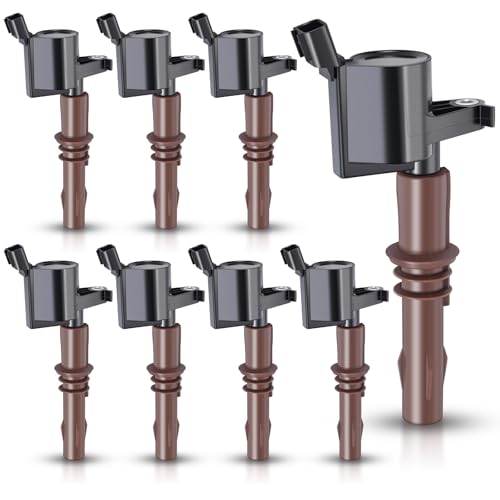Image of MAS Set of 8 Brown Boot Ignition Coil Pack Compatible with Ford Lincoln Expedition F450 F550 Super Duty Navigator 4.6L 5.4L 6.8L Replacement for 8L3Z-12029-A C1659 DG521