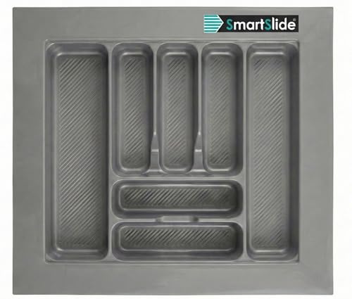 Image of SmartSlide 600 MM Cutlery Tray For Kitchen Drawer Modular Kitchen Tandem Drawer Organizer Spoon Organizer 24 inch Cutlery Tray Adjustable Width & Depth Grey Non-Slip Surface (600 x 535 MM)