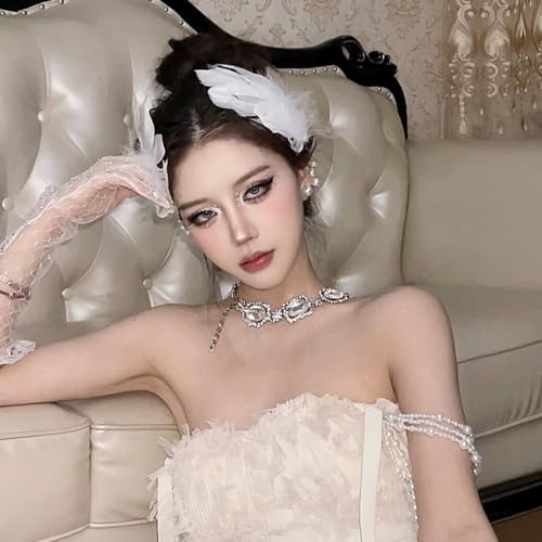 4 Piezas Broches para el Cabello con Plumas Blancas, Perlas Artificiales, Estilo Ballet para Mujeres y Niñas miniatura 4
