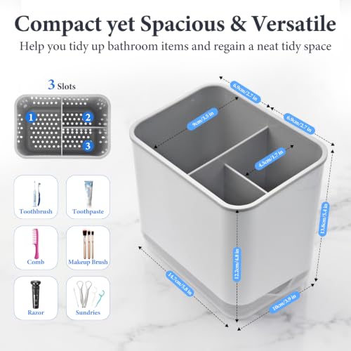 Toothbrush Holders for Bathrooms, 3 Slots Tooth Brush Holder for Bathroom Organizer Storage, Electric Toothbrush Holder and Toothpaste Holder for Countertop with Drainage