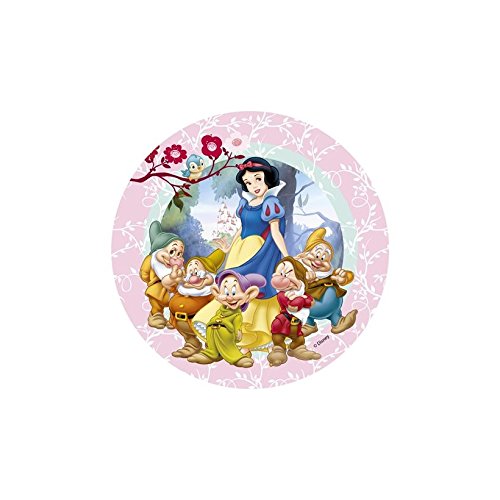 chocodic Disque Azyme Disney Blanche Neige et Les Sept Nains MODELE Blanche Neige Chateau Oiseaux et Nains pour décoration de gâteau - 20cm