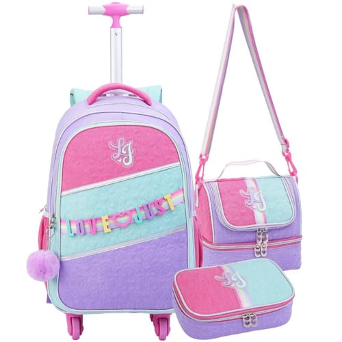 Kit Escolar Infantil com Mochila de Rodinhas, Lancheira Térmica e Estojo Box 100 Canetas, Material Resistente e Seguro, P/Meninas Criança (Kit Material Escolar)
