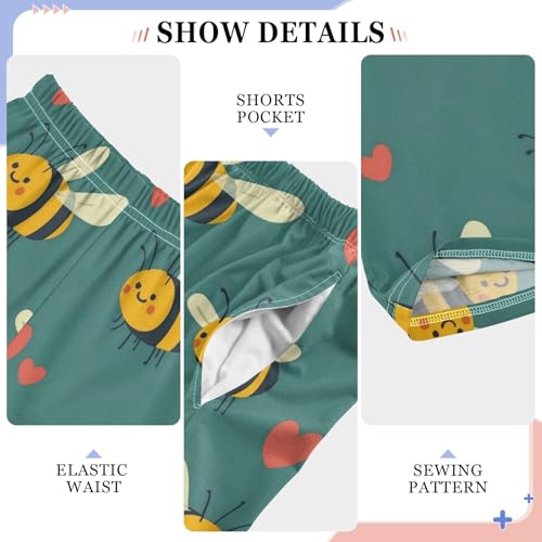 Pajama Bottoms, Pajamas Pant Bees Lounge Wear Casual Cartoon Hearts Sleep Long Pants Soft Pjs Sleepwear4
