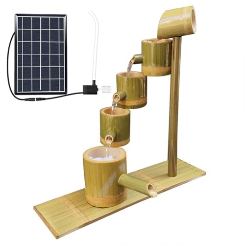 Fuente solar de bambú de flujo multicapa para decoración jardín 2