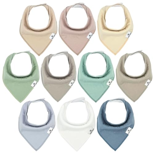 Image of DiaperSquad's 10-Pack Baby Bibs for Drooling and Teething, Baby Bandana Bibs for Boys, Girls - Solid Cotton Baby Drool Bibs