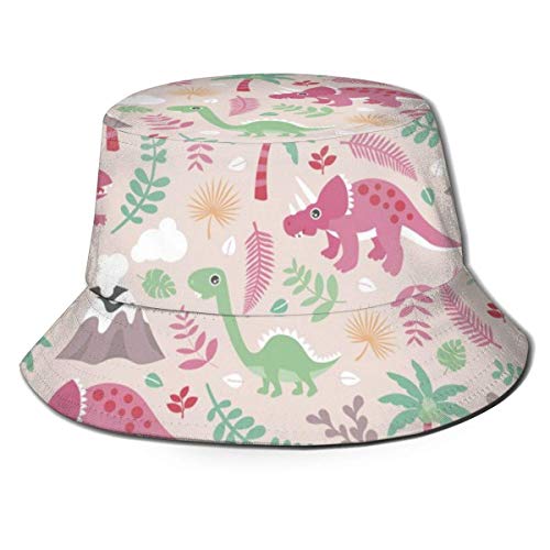 Preisvergleich Produktbild EU Unisex Fischerhut, bunt, Botanischer Dino-Monster-Garten, Kinder, Dinosaurier-Design, Fischerhut, Sommer, Outdoor, verstaubar, Kappe, Reise, Strand, Sonnenhut, schwarz