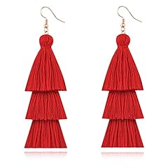 Red Tassel Dangle Drop Earrings