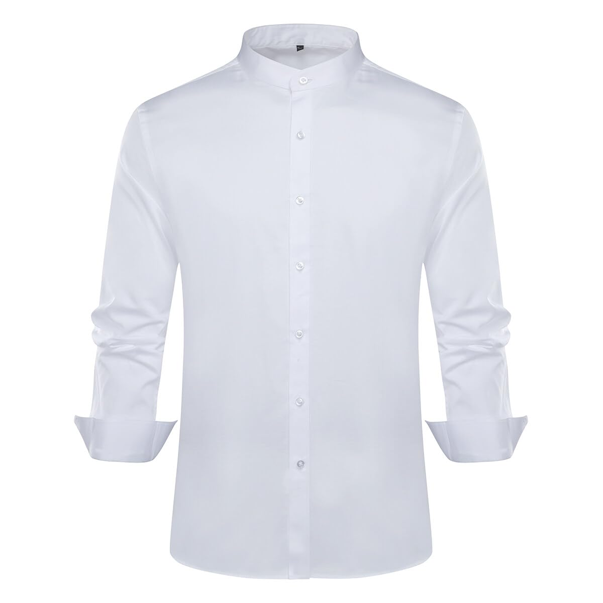 Boyland Camisa de vestir de algodón para hombre, ajuste delgado, cuello alto, manga larga, con botones, para trabajo casual