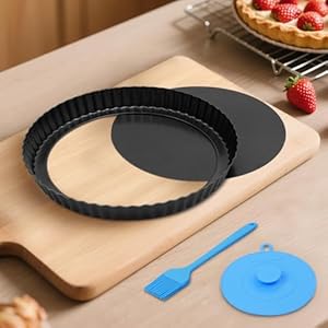 Stampo Crostata Fondo Amovibile 22 cm, Antiaderente Teglia Tortiera per Crostata,Stampi per Crostata Furbo, Stampo Quiche,Bordo Scanalato,Acciaio al Carbonio