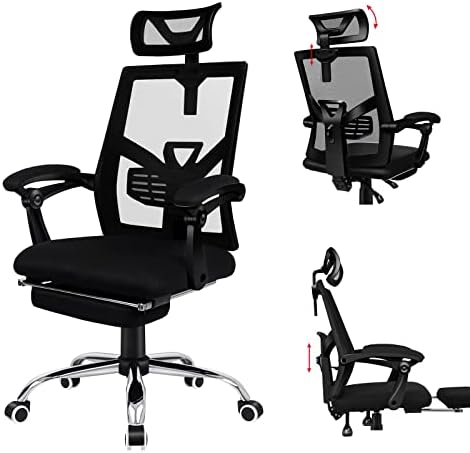 ELFORDSON Office Chair Massage with Footrest for Home Office, Desk Chair High Back 150° Recliner Tilt Function Padded Swivel Upgraded Pull-up PU Leather, Grey