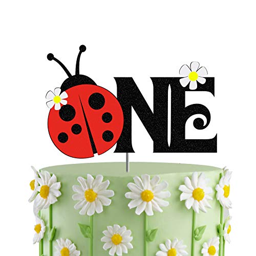 Ladybug One Cake Topper, First 1st Birthday Cake Decor, Insect Theme Party Decorations, Wedding, Christening, Birthday, Baby Shower, Gender Reveal Decor