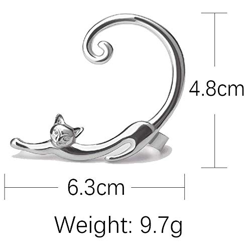 Punk Style Gold Silver Plated Cat Pet Post Earring With Ear Cuff Rock Animal Black Stud Earring For Women (Silver) #TOP2