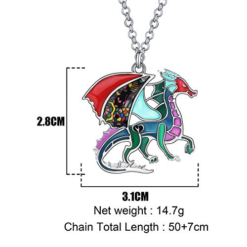 Bonsny Enamel Fantasy Dragon Dinosaur Necklaces Pendant For Women Jewelry Lucky Symbol (Multicolor) #TOP5