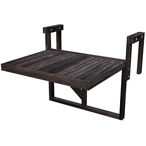 Interbuild Stockholm Folding Balcony Deck Table, Outdoor Hanging Railing Bar Table, FSC Acacia Wood, Adjustable, 24 x 18 Inches, Espresso Cover