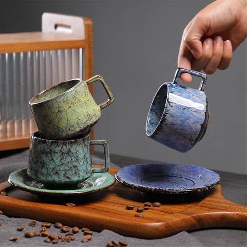Taza de café retro de gres con patrón irregular para reconectar con la calma 5